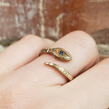 Load image into Gallery viewer, Blue Sapphire Snake Ring , Adjustable Snake Ring, Size in 5- 9 , 10k Yellow Gold