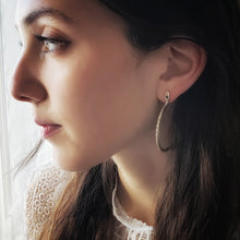 Load image into Gallery viewer, Silver Snake Hoop Earrings with Tsavorite Accent Stones