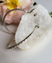 Load image into Gallery viewer, Silver Snake Hoop Earrings with Tsavorite Accent Stones