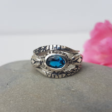 Load image into Gallery viewer, Snake Charmer Ring, Silver, Blue Topaz