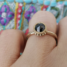 Load image into Gallery viewer, Beaded Tulip Ring, Rose Cut Black Diamond, 10k Yellow Gold, Size 5.75