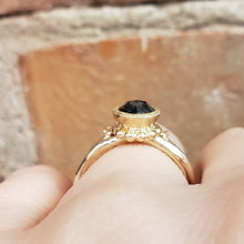 Load image into Gallery viewer, Beaded Tulip Ring, Rose Cut Black Diamond, 10k Yellow Gold, Size 5.75