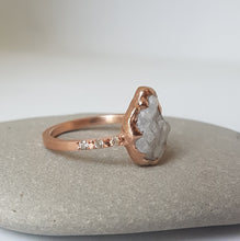 Load image into Gallery viewer, White Flame, Rough White Sapphire, 10k Rose Gold, Size 6.