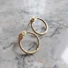 Load image into Gallery viewer, Ouroboros Snake, Bronze Stud Earrings