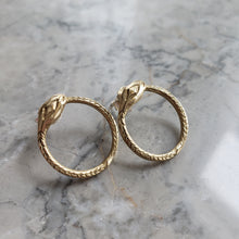 Load image into Gallery viewer, Ouroboros Snake, Bronze Stud Earrings