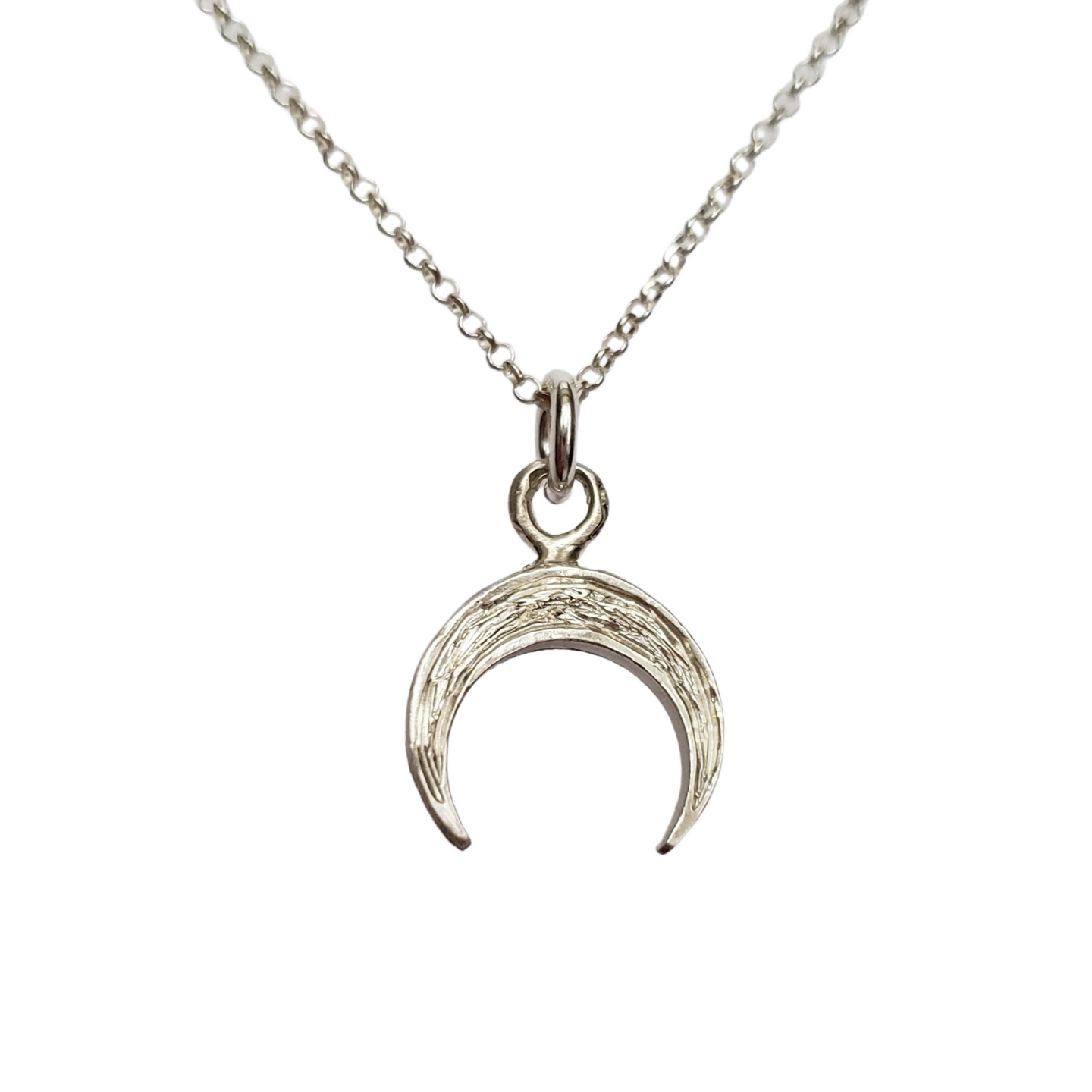Down Turned Crescent Moon Necklace, Silver