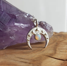 Load image into Gallery viewer, Down Turned Crescent Moon Necklace, Opal and Silver
