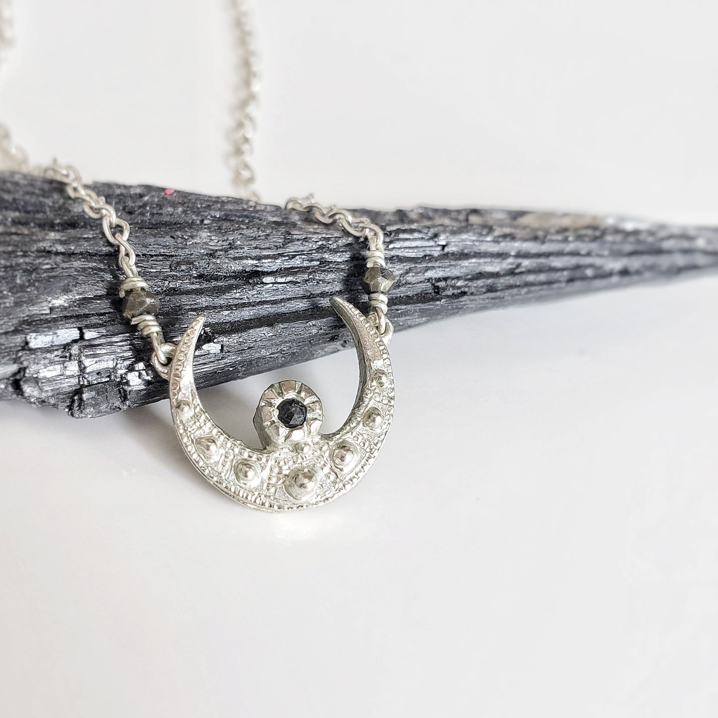 Up Turned Crescent Moon Necklace, Silver