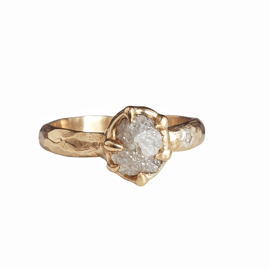 Rough Diamond Engagement Ring, Diamond Accent , 10k yellow Gold