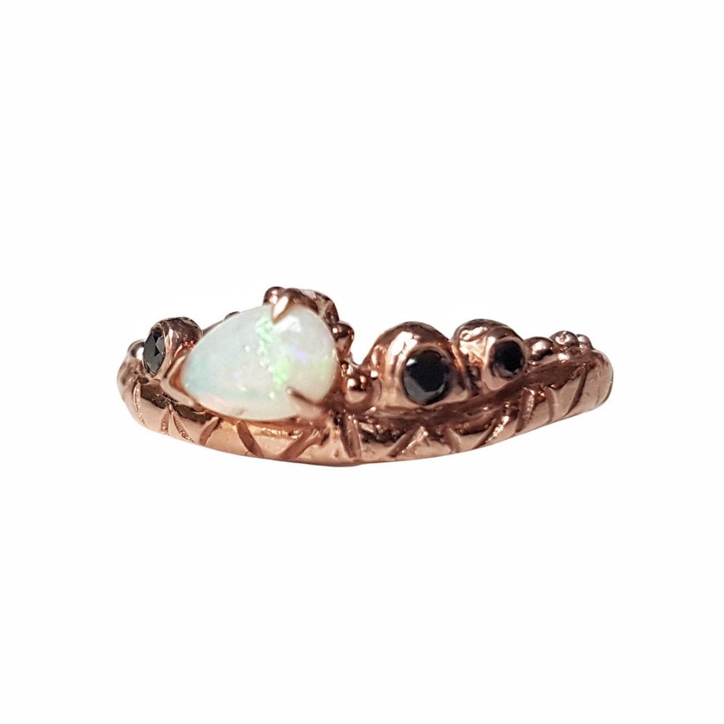 The  Güell Crown Ring, Opal, Black Diamonds, 10k Rose Gold