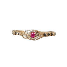 Load image into Gallery viewer, Ouroboros Snake Ring , Ruby and Black Diamond Ring ,Size 6 , 14k Yellow Gold