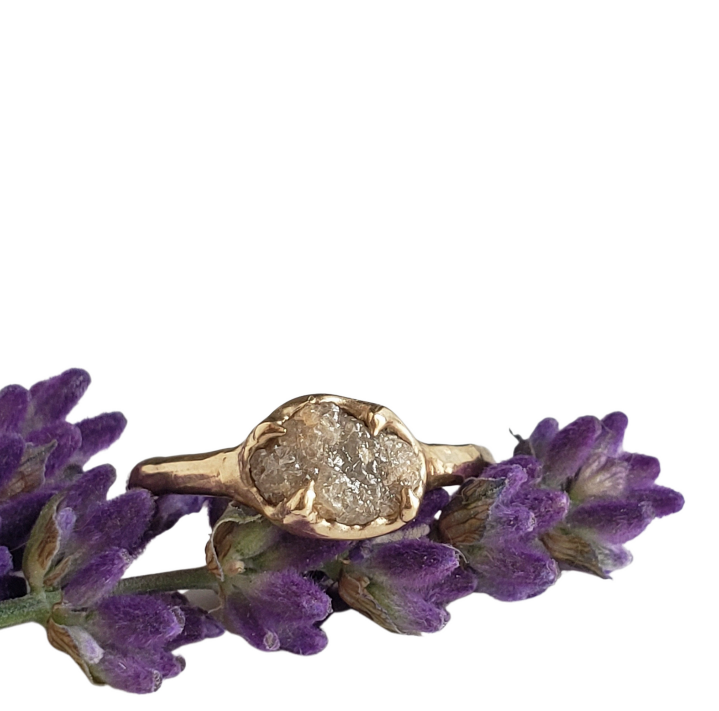 Rough Champagne Diamond Engagement Ring , 10k yellow Gold
