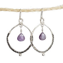 Load image into Gallery viewer, Empress Hoop Earrings in Silver and Amethyst
