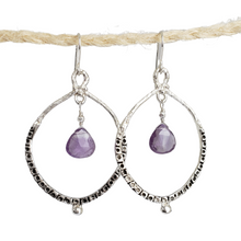 Load image into Gallery viewer, Empress Hoop Earrings in Silver and Amethyst