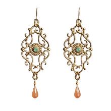 Load image into Gallery viewer, Marquise Earrings in Bronze, Emerald and Pink Moonstone
