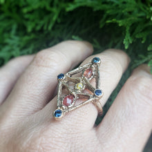 Load image into Gallery viewer, Shield Ring, 10k Yellow gold, Sapphires, Size 7