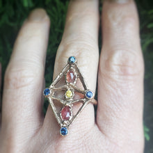 Load image into Gallery viewer, Shield Ring, 10k Yellow gold, Sapphires, Size 7