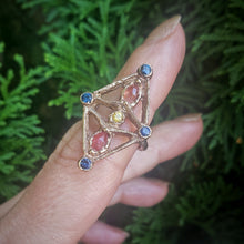 Load image into Gallery viewer, Shield Ring, 10k Yellow gold, Sapphires, Size 7