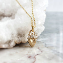 Load image into Gallery viewer, Heart Crown Amulet, Rough Diamond. 10k Yellow Gold
