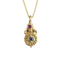 Load image into Gallery viewer, Sapphire, Ruby and Black Diamond Pendant in Bronze and Gold Filled Chain