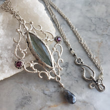 Load image into Gallery viewer, Labradorite and Garnet Necklace in Sterling Silver