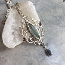 Load image into Gallery viewer, Labradorite and Garnet Necklace in Sterling Silver