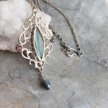 Load image into Gallery viewer, Labradorite and Garnet Necklace in Sterling Silver
