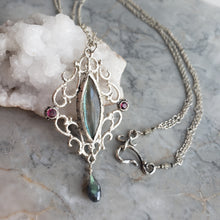 Load image into Gallery viewer, Labradorite and Garnet Necklace in Sterling Silver