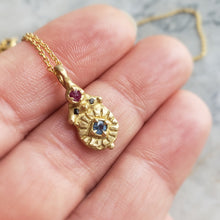 Load image into Gallery viewer, Sapphire, Ruby and Black Diamond Pendant in Bronze and Gold Filled Chain