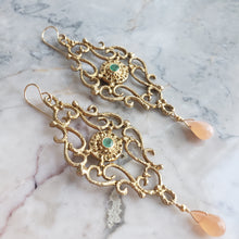 Load image into Gallery viewer, Marquise Earrings in Bronze, Emerald and Pink Moonstone