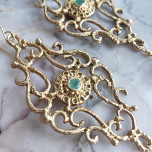 Load image into Gallery viewer, Marquise Earrings in Bronze, Emerald and Pink Moonstone