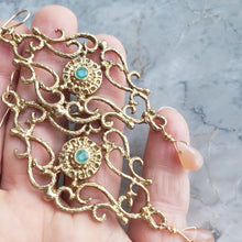 Load image into Gallery viewer, Marquise Earrings in Bronze, Emerald and Pink Moonstone