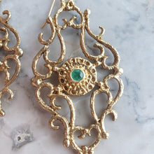Load image into Gallery viewer, Marquise Earrings in Bronze, Emerald and Pink Moonstone
