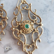 Load image into Gallery viewer, Marquise Earrings in Bronze, Emerald and Pink Moonstone