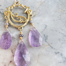 Load image into Gallery viewer, Thalia Chandelier Earrings in Bronze and Amethyst