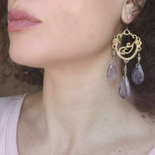 Load image into Gallery viewer, Thalia Chandelier Earrings in Bronze and Amethyst