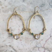 Load image into Gallery viewer, Earrings in Bronze, Moonstone, Emerald and Tourmaline
