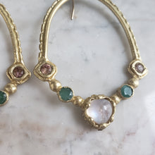Load image into Gallery viewer, Earrings in Bronze, Moonstone, Emerald and Tourmaline