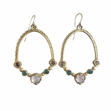 Load image into Gallery viewer, Earrings in Bronze, Moonstone, Emerald and Tourmaline