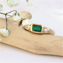 Load image into Gallery viewer, Georgia Emerald and Pearl Ring In 14k Yellow Gold