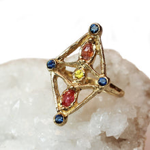 Load image into Gallery viewer, Shield Ring, 10k Yellow gold, Sapphires, Size 7