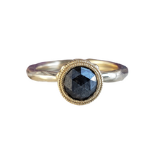 Load image into Gallery viewer, Beaded Tulip Ring, Rose Cut Black Diamond, 10k Yellow Gold, Size 5.75