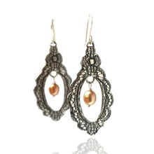Load image into Gallery viewer, Iolanda's Lace Dangle Earrings in Sterling Silver and Golden Pearl