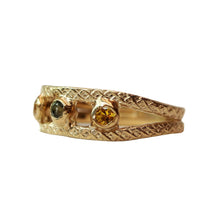 Load image into Gallery viewer, The Three Fates Ring, 10k Yellow gold, Sapphires
