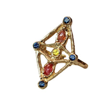 Load image into Gallery viewer, Shield Ring, 10k Yellow gold, Sapphires, Size 7
