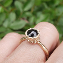 Load image into Gallery viewer, Beaded Tulip Ring, Black Diamond, 10k Yellow Gold, Size 6.5
