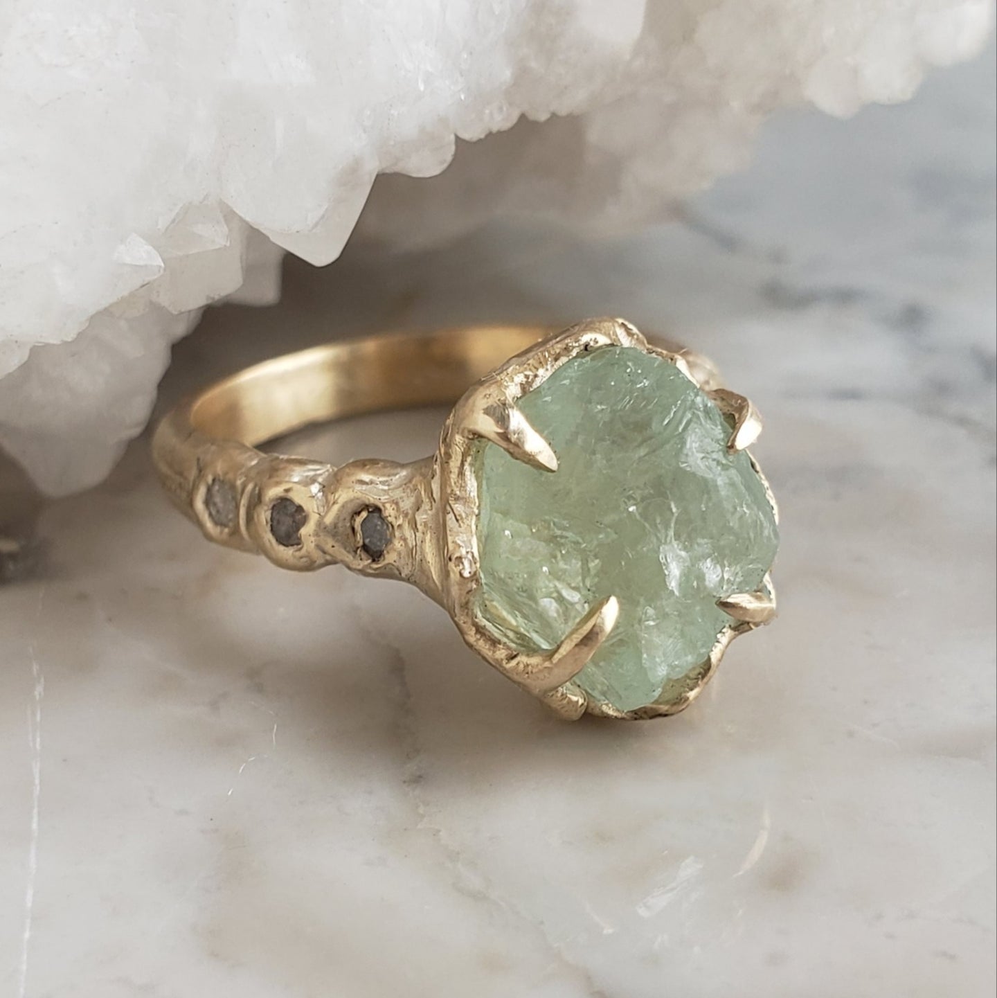 Ariel Ring, Rough Aquamarine, 10k Yellow Gold