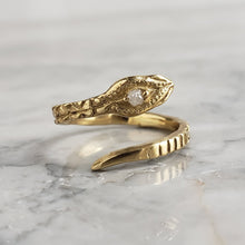 Load image into Gallery viewer, Open Snake Ring, Rough Diamond and Bronze
