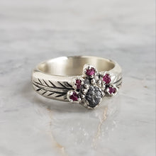 Load image into Gallery viewer, Ruby Peacock Ring -  Rough Ruby and Diamond, Silver
