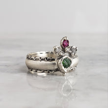 Load image into Gallery viewer, Paisley Crown Ring, Rough Diamond, Ruby and Tsavorite, Silver
